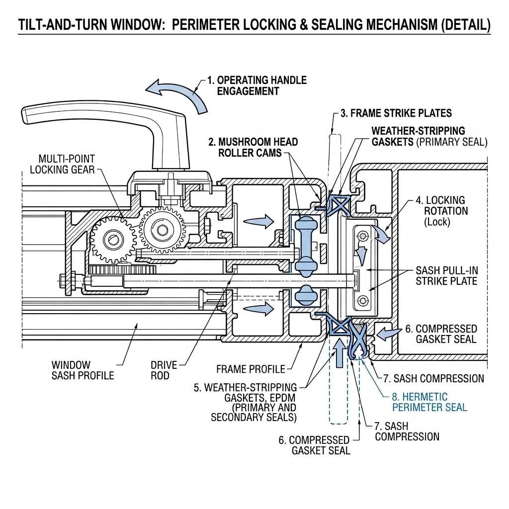 Detail section of the perimeter rollers engaging the keeps on the frame