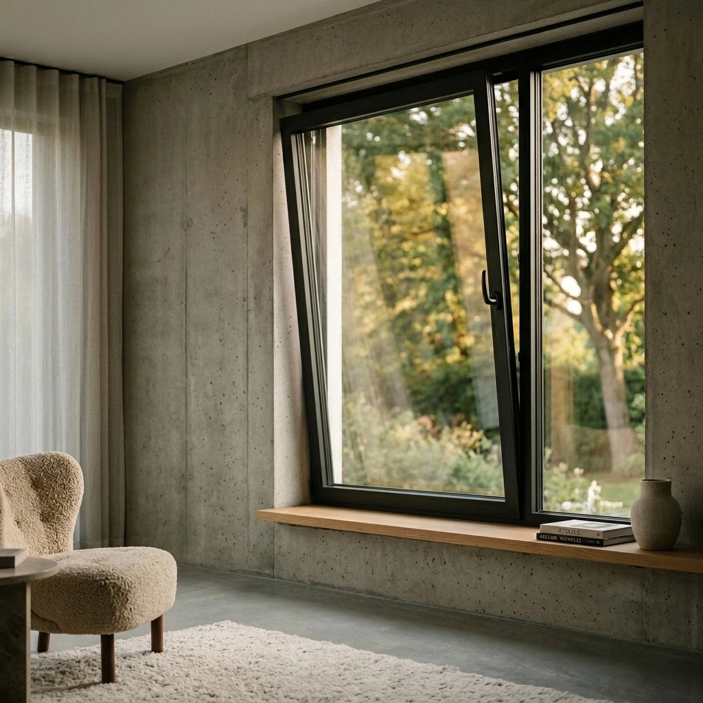 Tilt & Turn window in the tilt position with the top leaning inward